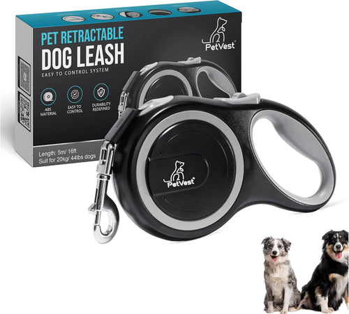 Retractable Dog Leash – Extendable up to 16 FT, Heavy Duty Nylon Tape, No-Tangle, One-Handed Brake & Lock, for Small to X-Large Dogs up to 44 Lbs (Black)